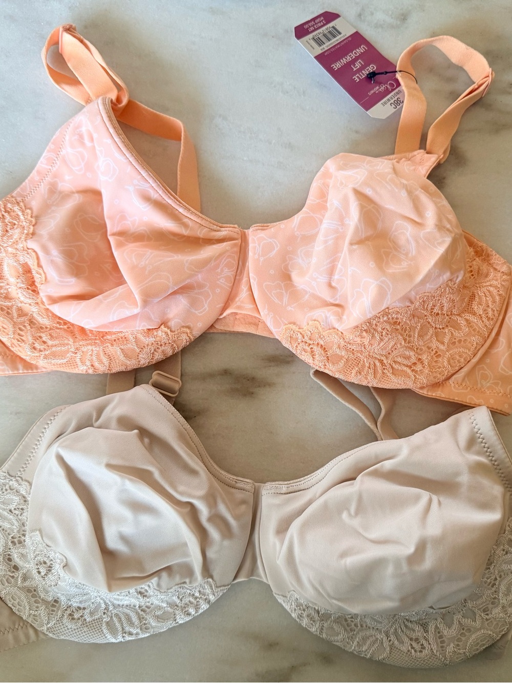 Olga Peach Floral Lace & Beige Lace Underwire Bras